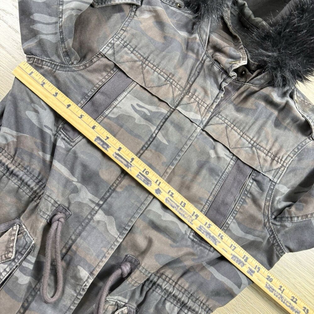 American Eagle Field Jacket Women Small Camo Military Faux Fur Vintage Y2K - Picture 3 of 12